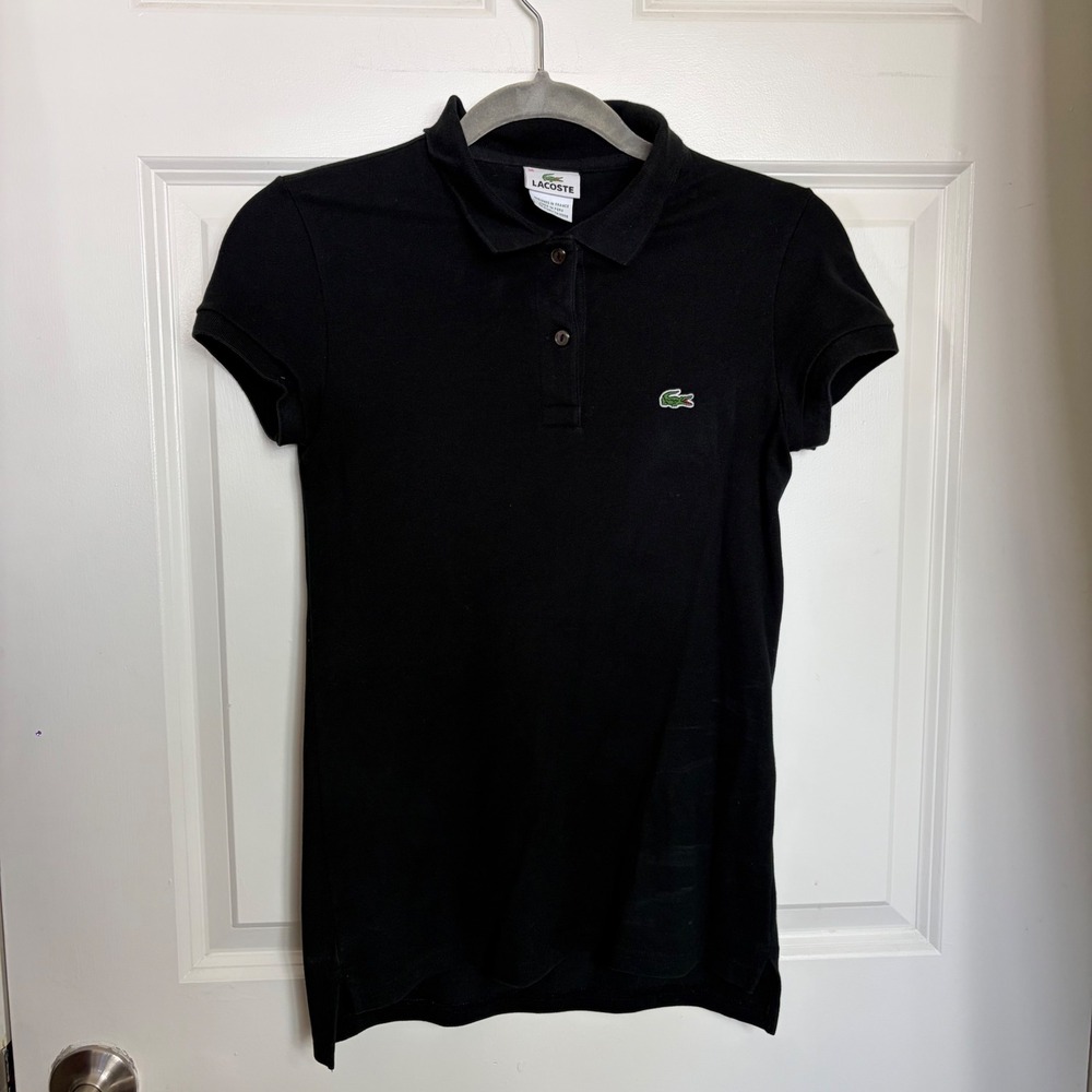 Lacoste Womens Black Stretch Pique Polo Shirt Short Sleeve Size 36 4811L